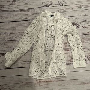 J. Crew Floral Eyelet Blouse in White